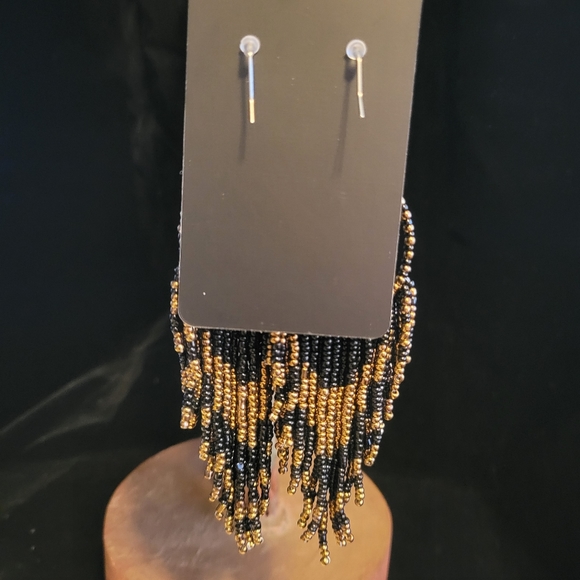 Bronze & Black Beaded Statement Earrings - Picture 2 of 4